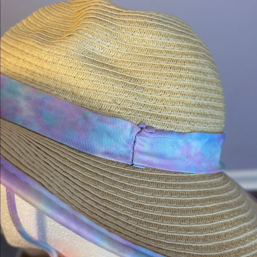 Tommy Bahama Kids Tie Dye Straw Wide Brim Sun Hat OS With Chin Strap